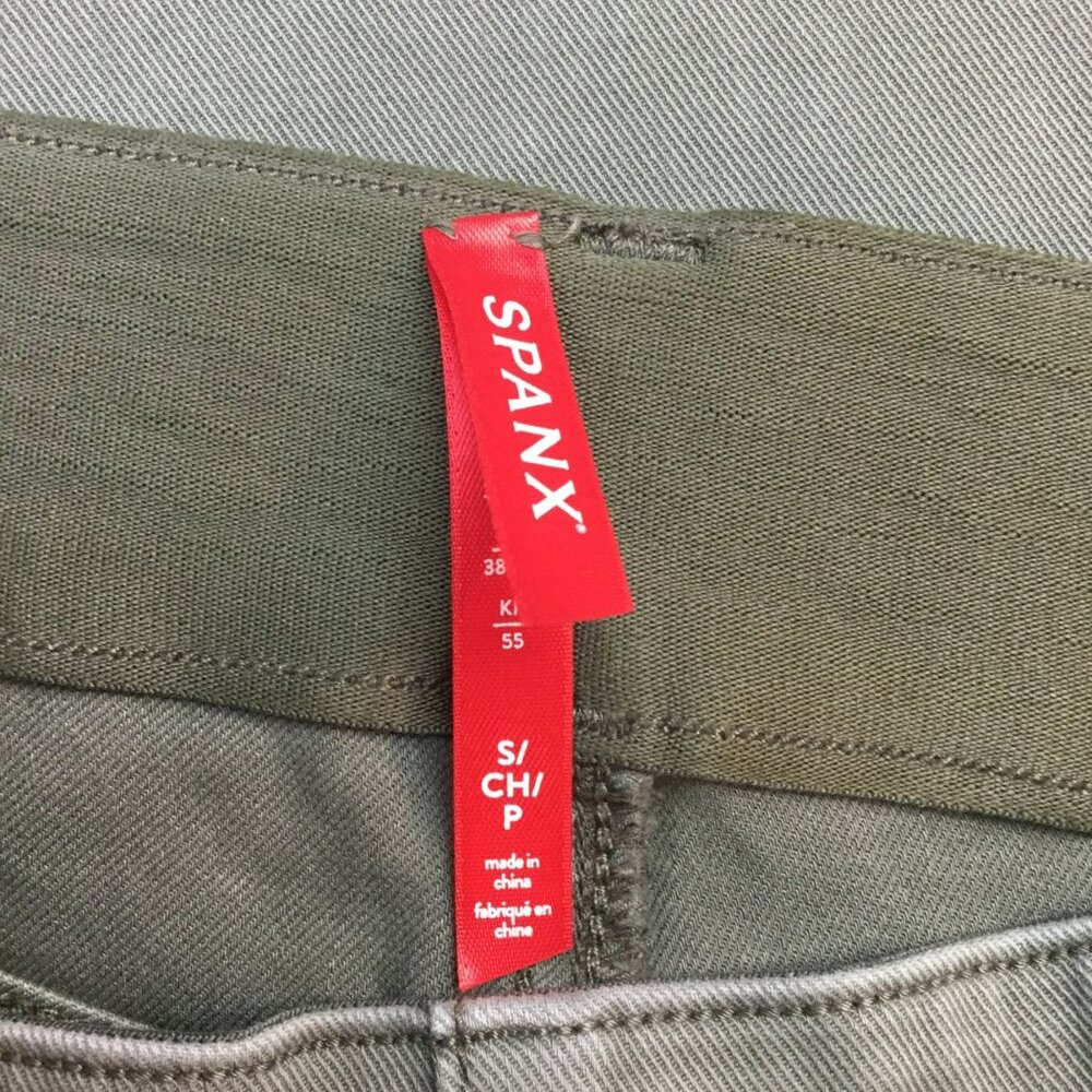 Spanx Twill Crop Wide Leg Pants Olive Green Womens Small Casual High-Waist - Picture 11 of 13